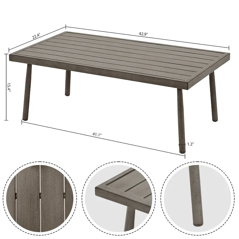 Aluminum Patio Conversation, 3-Seat Outdoor Couch with Ottomans and Coffee Table