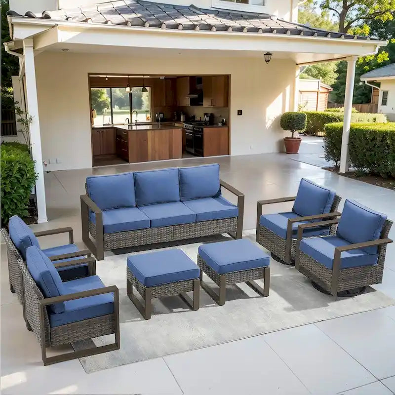 Outdoor Sofa Club Chair, Swivel Chair with Ottoman and Table - Grey
