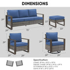 Outdoor Sofa Club Chair, Swivel Chair with Ottoman and Table - Grey