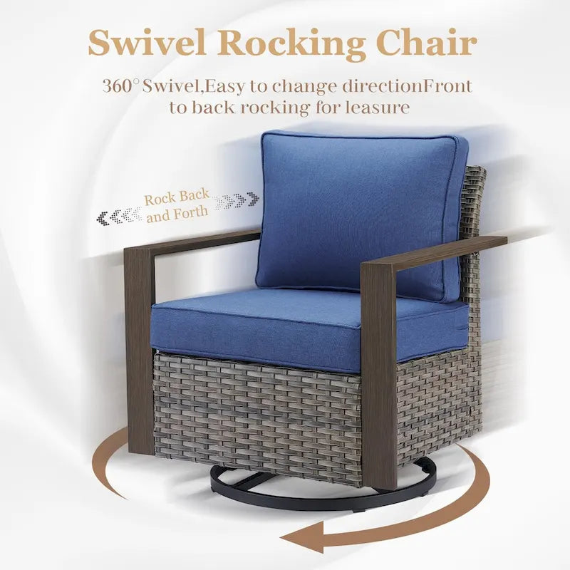 Outdoor Sofa Club Chair, Swivel Chair with Ottoman and Table - Grey
