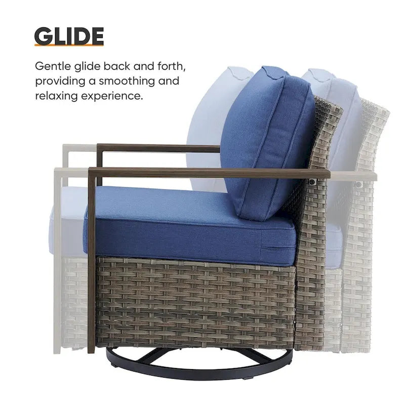 Outdoor Sofa Club Chair, Swivel Chair with Ottoman and Table - Grey