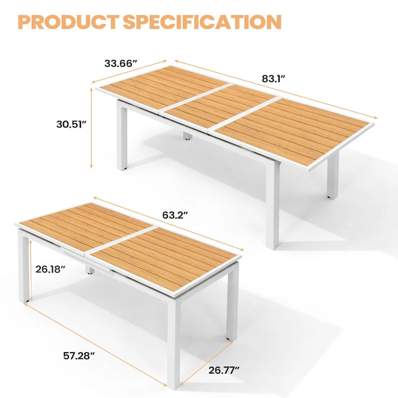 Outdoor Aluminum Dining Table 6-Person Patio Expandable Table