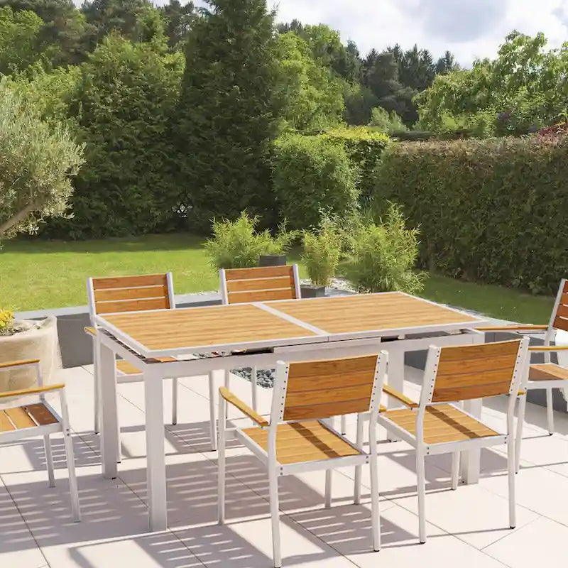 Outdoor Aluminum Dining Table 6-Person Patio Expandable Table