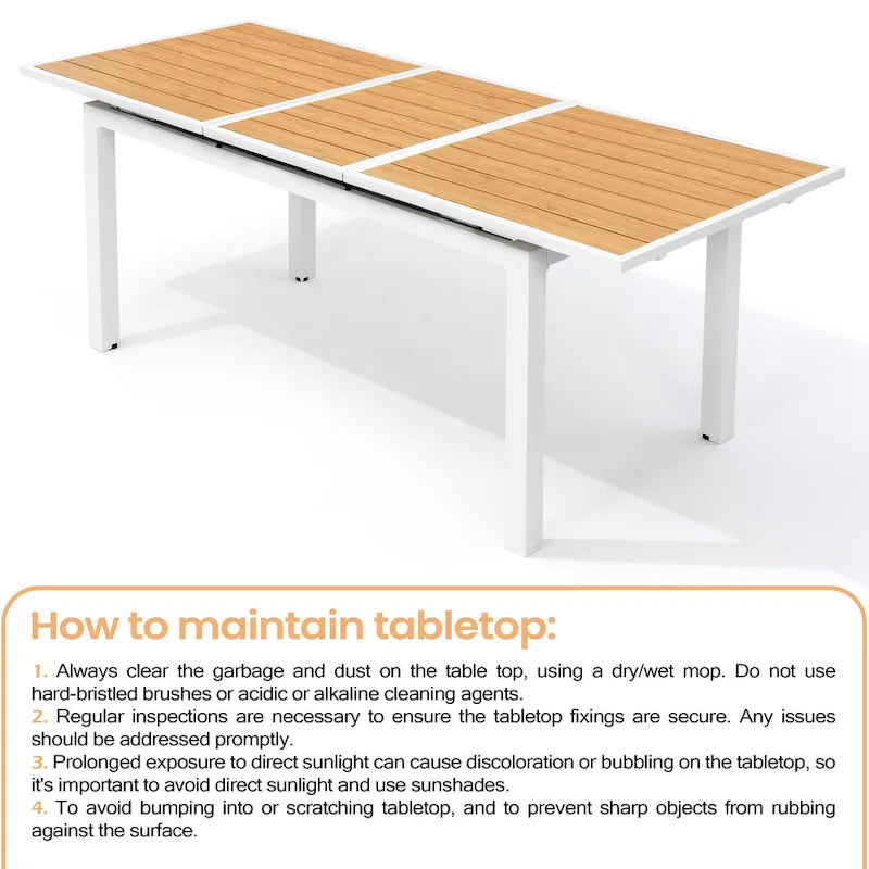 Outdoor Aluminum Dining Table 6-Person Patio Expandable Table