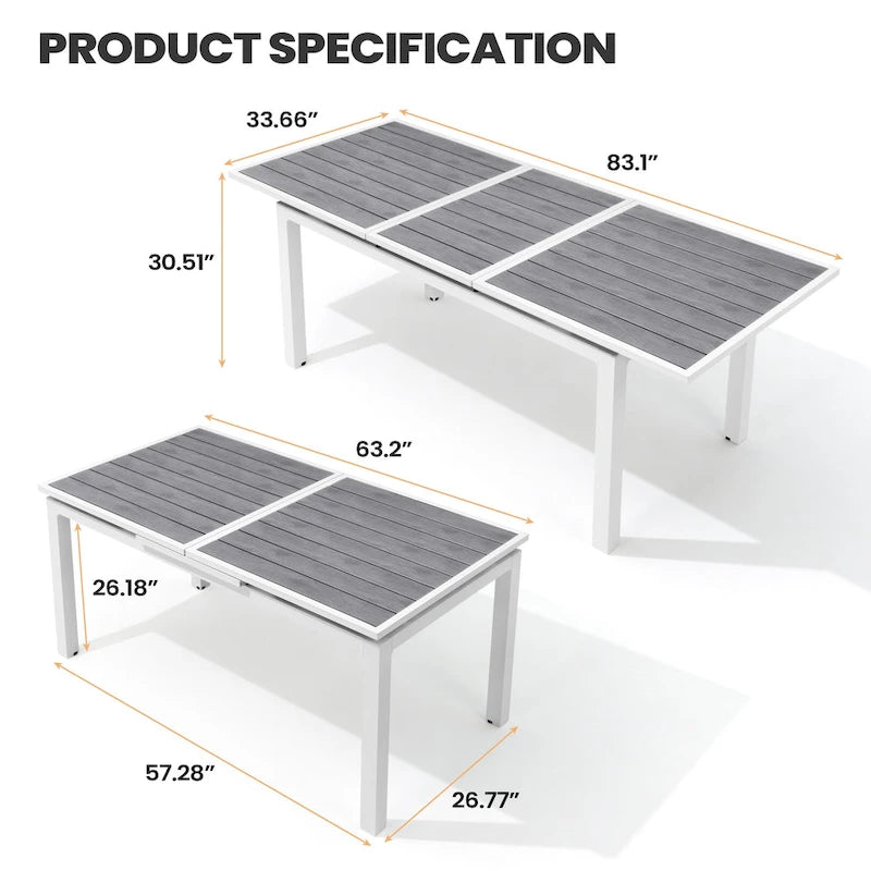 Outdoor Aluminum Dining Table 6-Person Patio Expandable Table