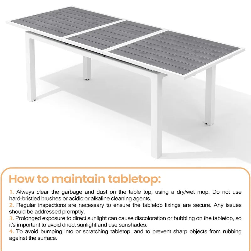 Outdoor Aluminum Dining Table 6-Person Patio Expandable Table