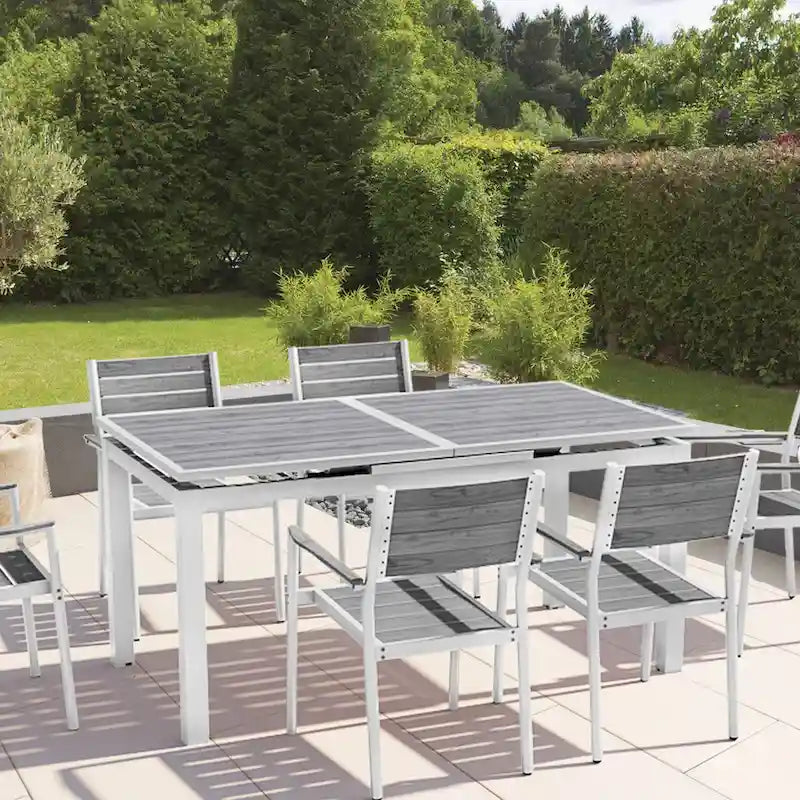 Outdoor Aluminum Dining Table 6-Person Patio Expandable Table