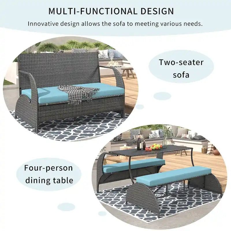 Outdoor Loveseat and Convertible to Four Seats and a Table