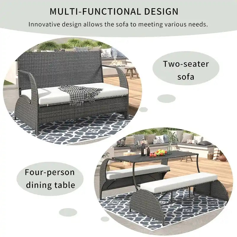 Outdoor Loveseat and Convertible to Four Seats and a Table