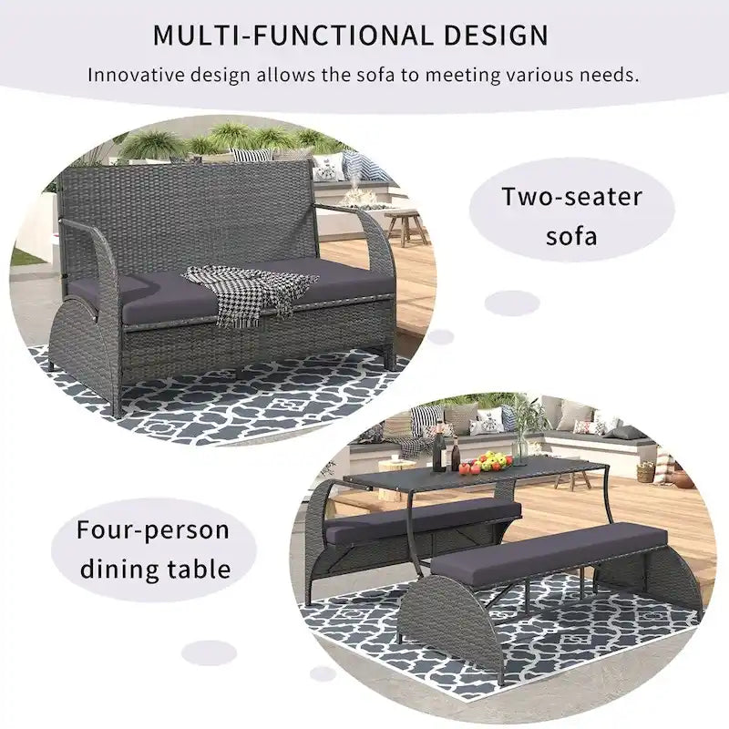 Outdoor Loveseat and Convertible to Four Seats and a Table