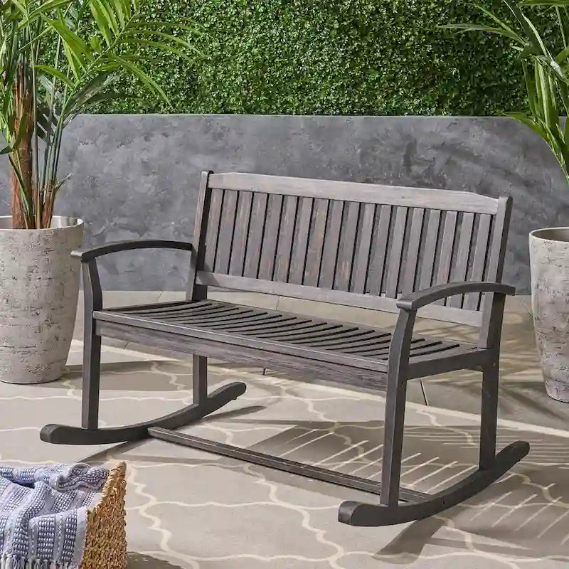 Patio Acacia Wood Rocking Loveseat