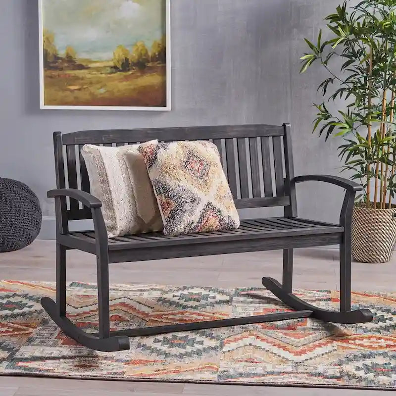 Patio Acacia Wood Rocking Loveseat