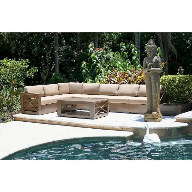 Modern Rustic Patio Backyard Deep Seating Conversation Sectional with Coffee Table and End Tables Set of 10