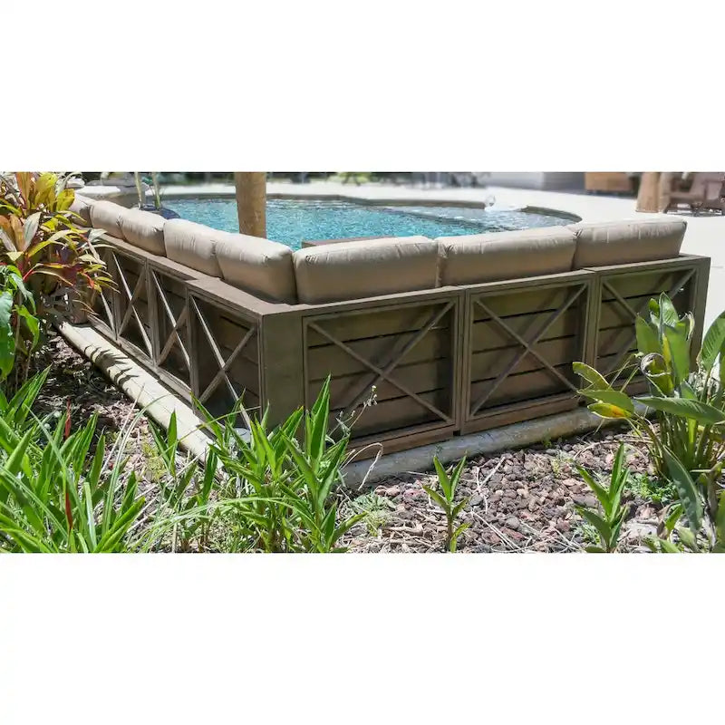 Modern Rustic Patio Backyard Deep Seating Conversation Sectional with Coffee Table and End Tables Set of 10