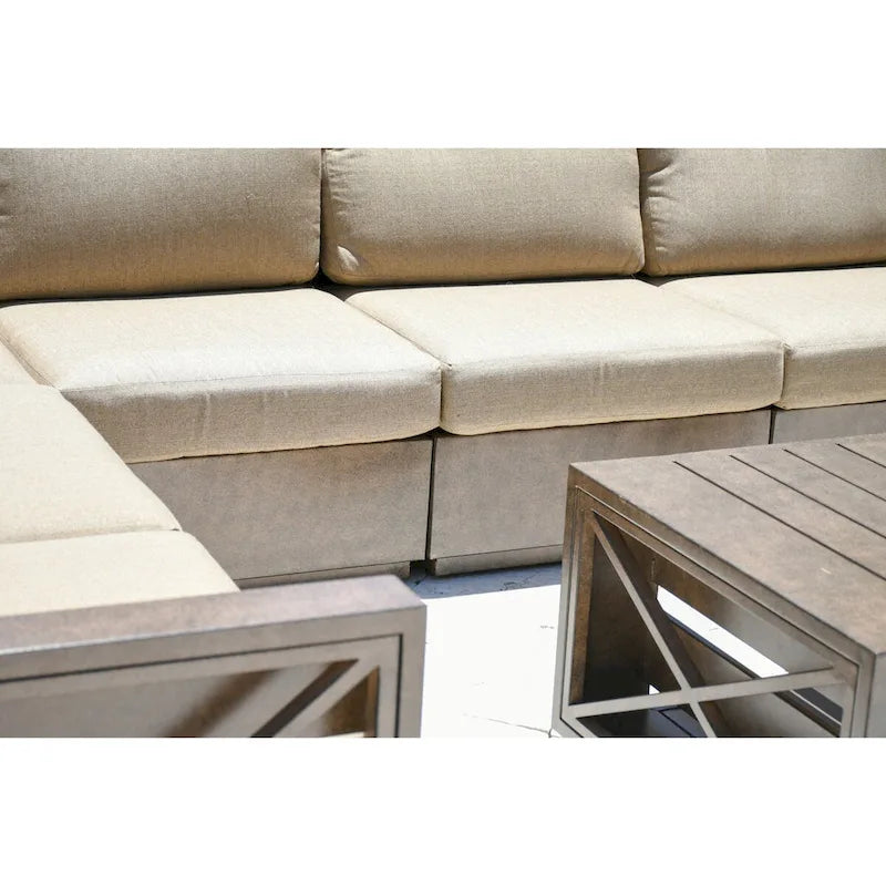 Modern Rustic Patio Backyard Deep Seating Conversation Sectional with Coffee Table and End Tables Set of 10