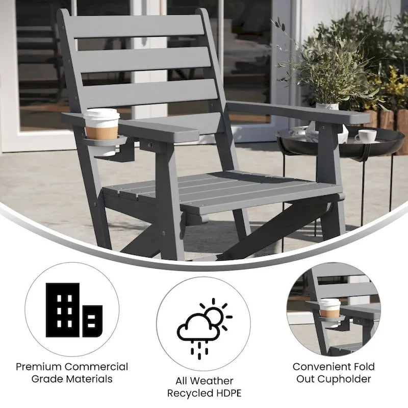 Indoor-Outdoor Adirondack Style Dining Chair with Fold Out Cupholder