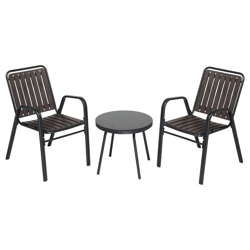 Patio Bistro Table Set with 2 Stackable Patio Dining Chairs and 1 Glass Table - N/A