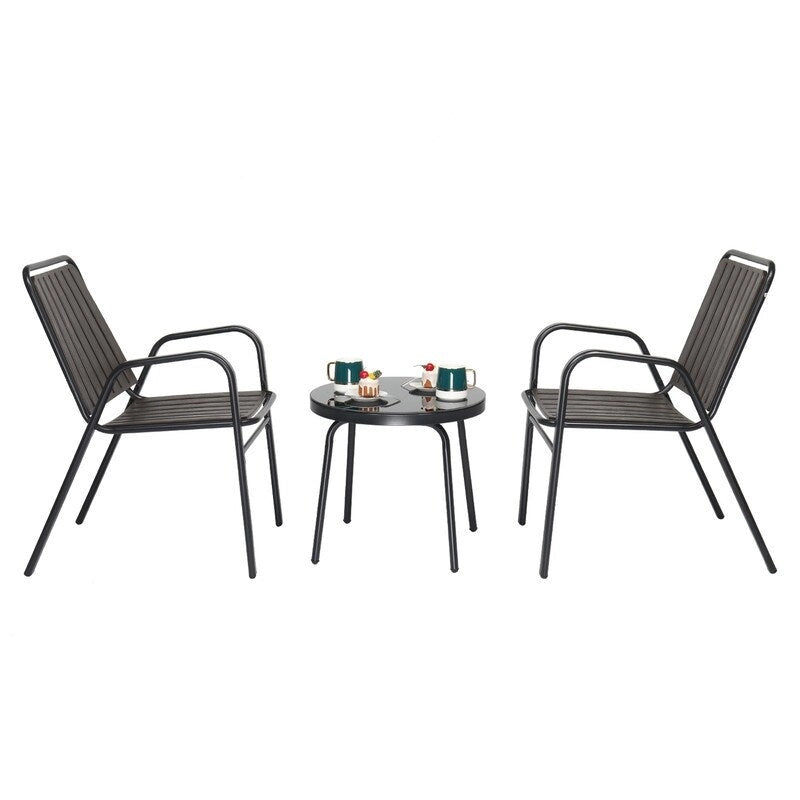 Patio Bistro Table with Stackable Dining Chairs and Glass Table