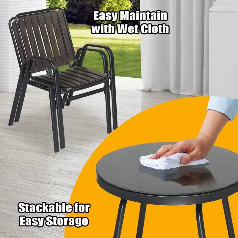 Patio Bistro Table with Stackable Dining Chairs and Glass Table