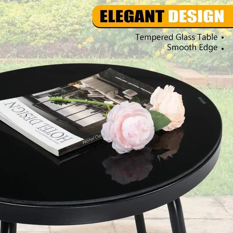 Patio Bistro Table with Stackable Dining Chairs and Glass Table
