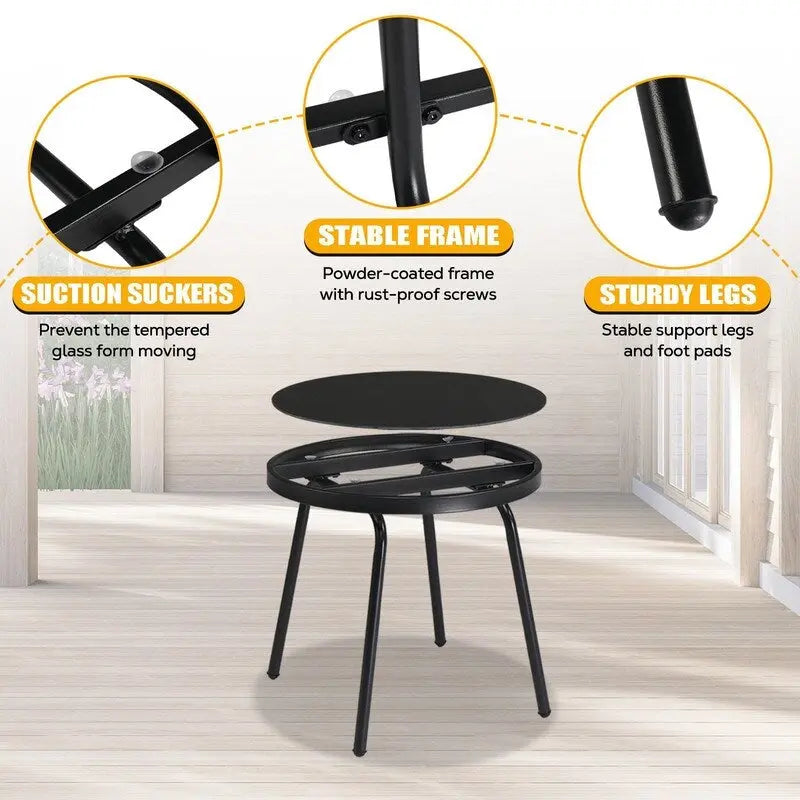 Patio Bistro Table with Stackable Dining Chairs and Glass Table