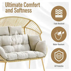 2-Seat Wicker Double Egg Chair with 2 Ottoman - Yellow