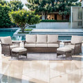 Patio Rattan Sofa Glider Chair Ottoman Set - Brown