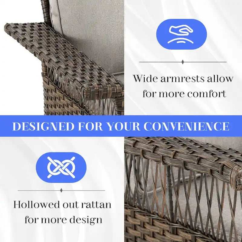 Patio Rattan Sofa Glider Chair Ottoman Set - Brown