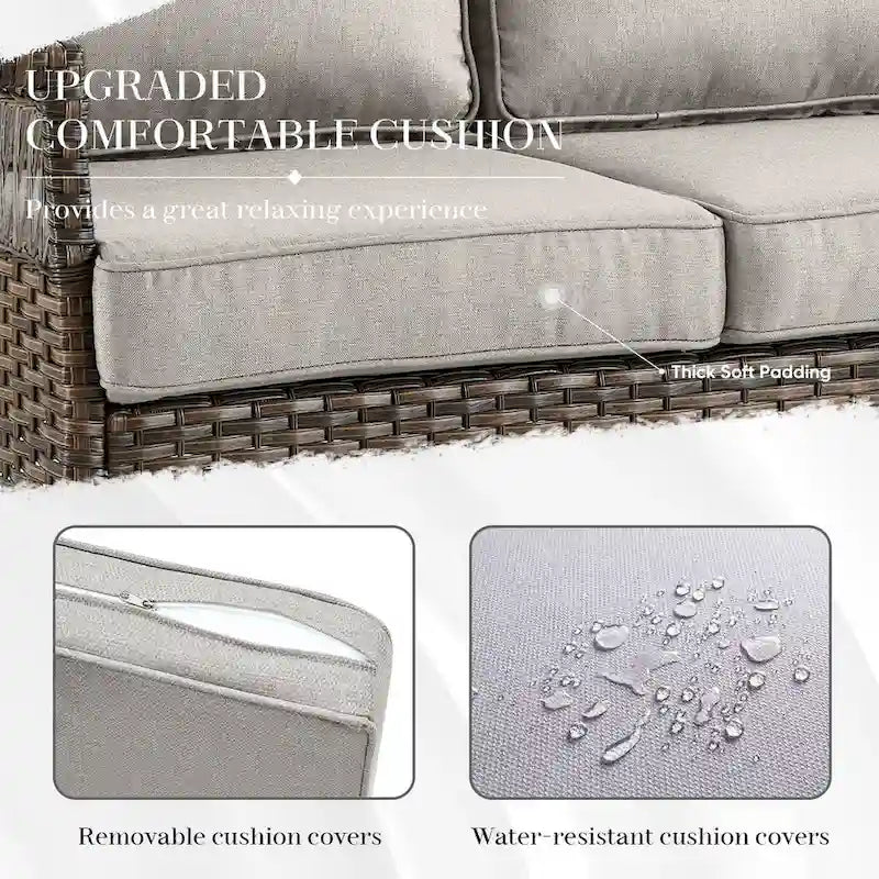 Patio Rattan Sofa Glider Chair Ottoman Set - Brown