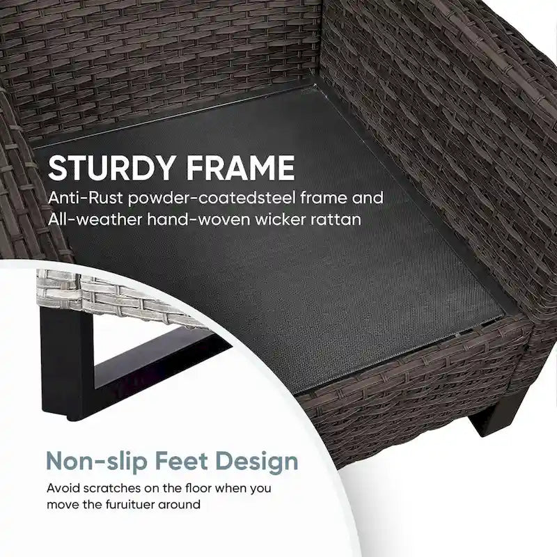 Outdoor Chair and Ottoman with Side Table - Brown