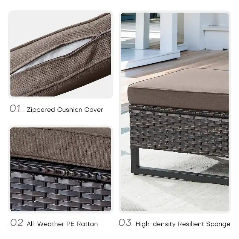 Outdoor Chair and Ottoman with Side Table - Brown