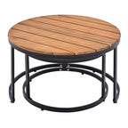 Grey Acacia Wood Outdoor Sectional Sofa with Round Nesting Coffee Tables and Side Storage Shelf, Cushioned Seating