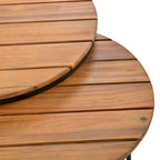 Grey Acacia Wood Outdoor Sectional Sofa with Round Nesting Coffee Tables and Side Storage Shelf, Cushioned Seating