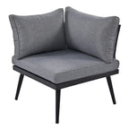 Grey Acacia Wood Outdoor Sectional Sofa with Round Nesting Coffee Tables and Side Storage Shelf, Cushioned Seating