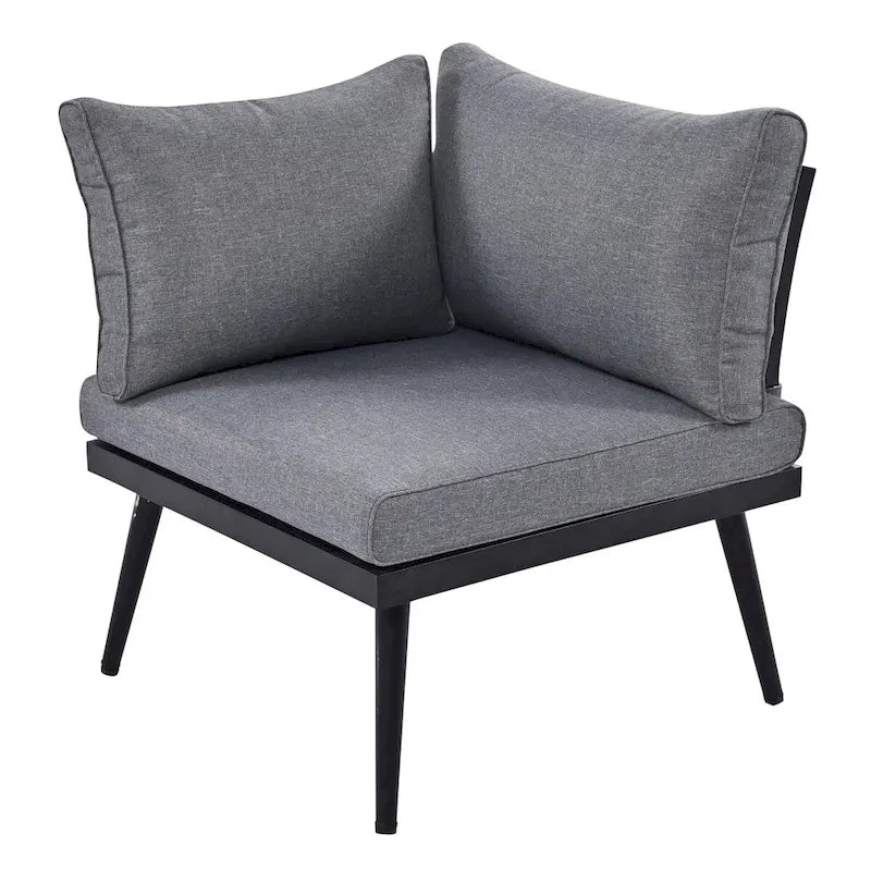 Grey Acacia Wood Outdoor Sectional Sofa with Round Nesting Coffee Tables and Side Storage Shelf, Cushioned Seating
