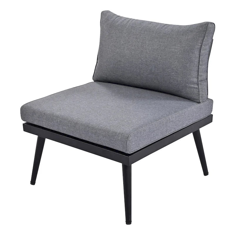 Grey Acacia Wood Outdoor Sectional Sofa with Round Nesting Coffee Tables and Side Storage Shelf, Cushioned Seating
