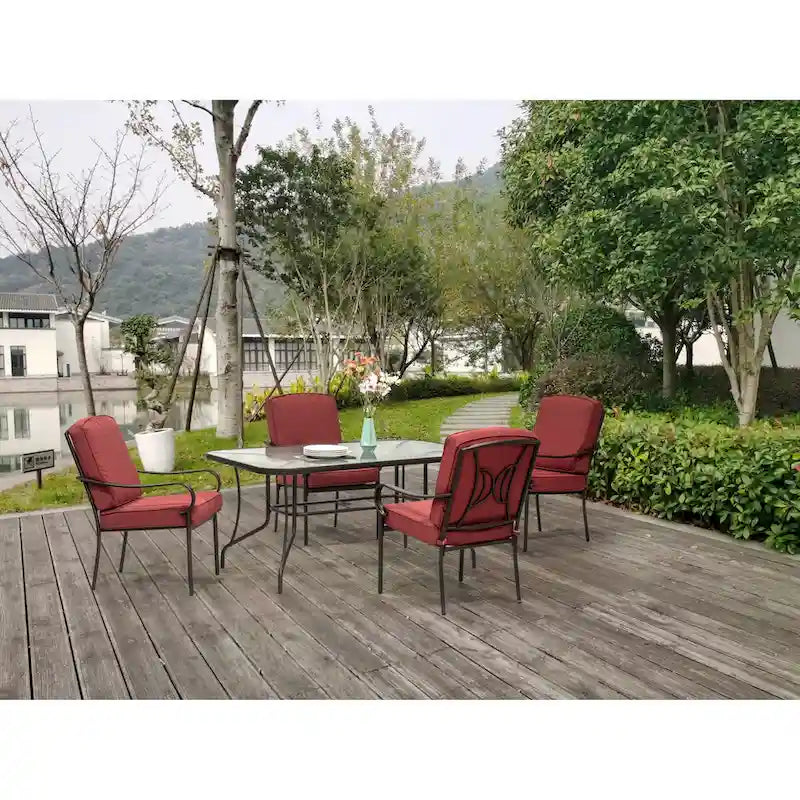 Augusta 5 Piece Outdoor Patio Dining Set with Rectangular Table