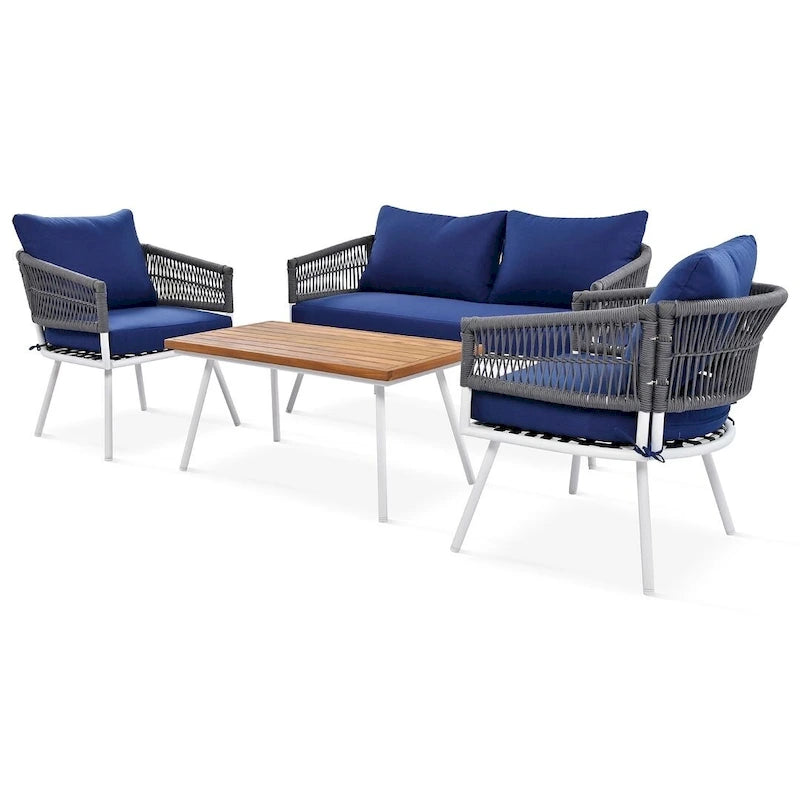 4 PCS Boho Rope Patio Furniture Set for 4