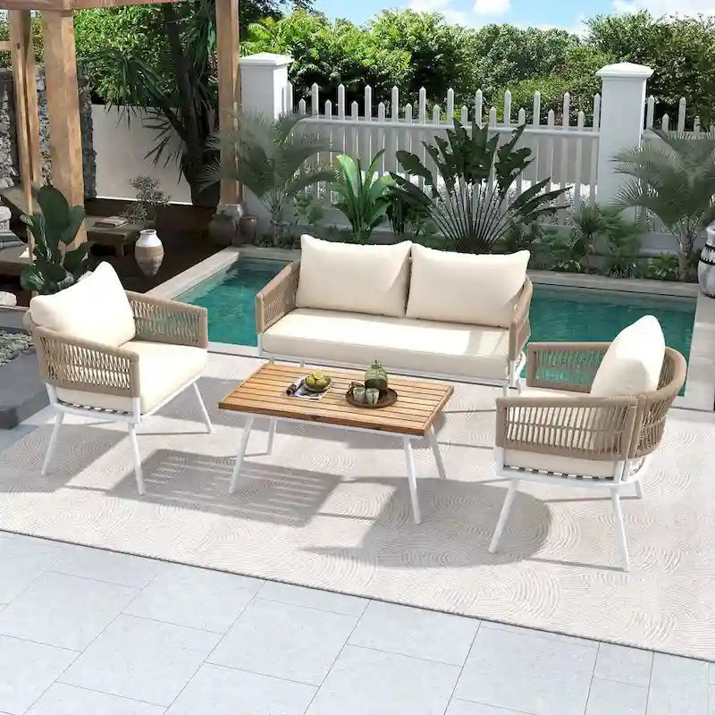 4 PCS Boho Rope Patio Furniture Set for 4