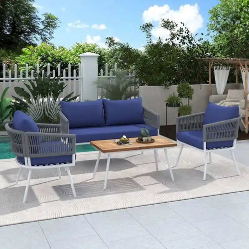 4 PCS Boho Rope Patio Furniture Set for 4