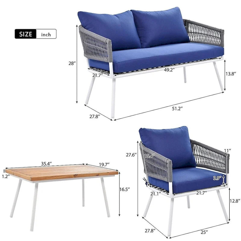 Boho Rope Patio Furniture for 4