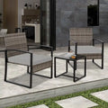 3-Piece Wicker Patio Conversation Set with Cushions and Side Table