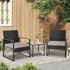 3-Piece Wicker Patio Conversation Set with Cushions and Side Table