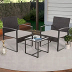 3-Piece Wicker Patio Conversation Set with Cushions and Side Table