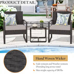 3-Piece Wicker Patio Conversation Set with Cushions and Side Table