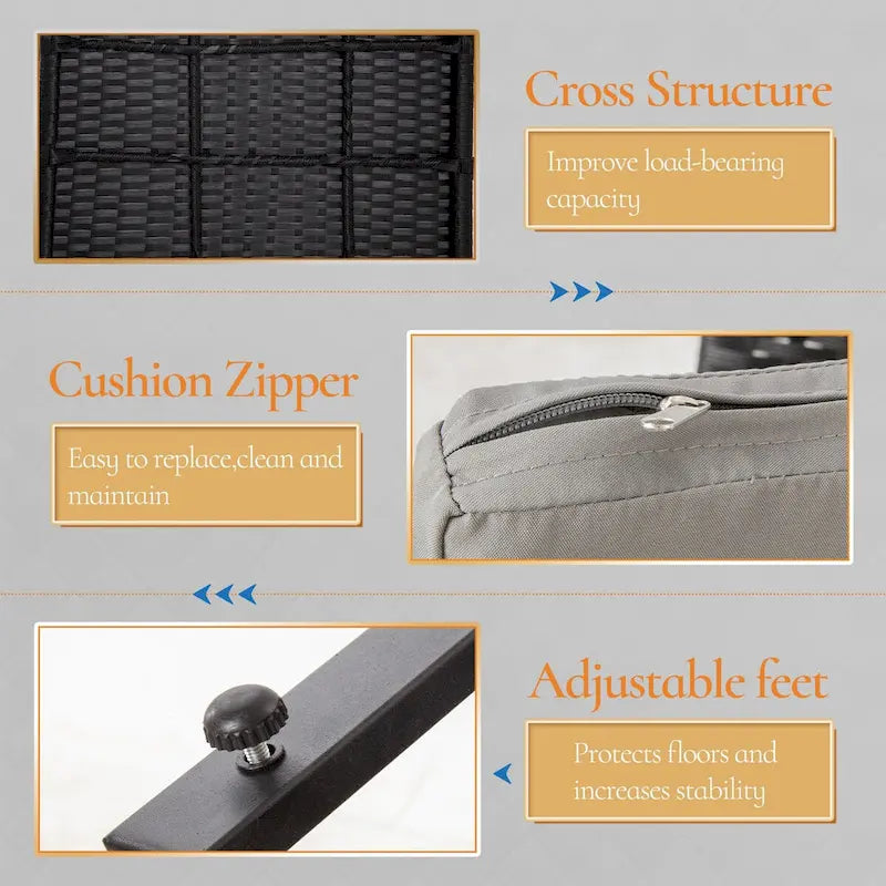 3-Piece Wicker Patio Conversation Set with Cushions and Side Table