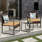 3-Piece Wicker Patio Conversation Set with Cushions and Side Table