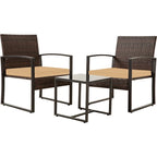 3-Piece Wicker Patio Conversation Set with Cushions and Side Table