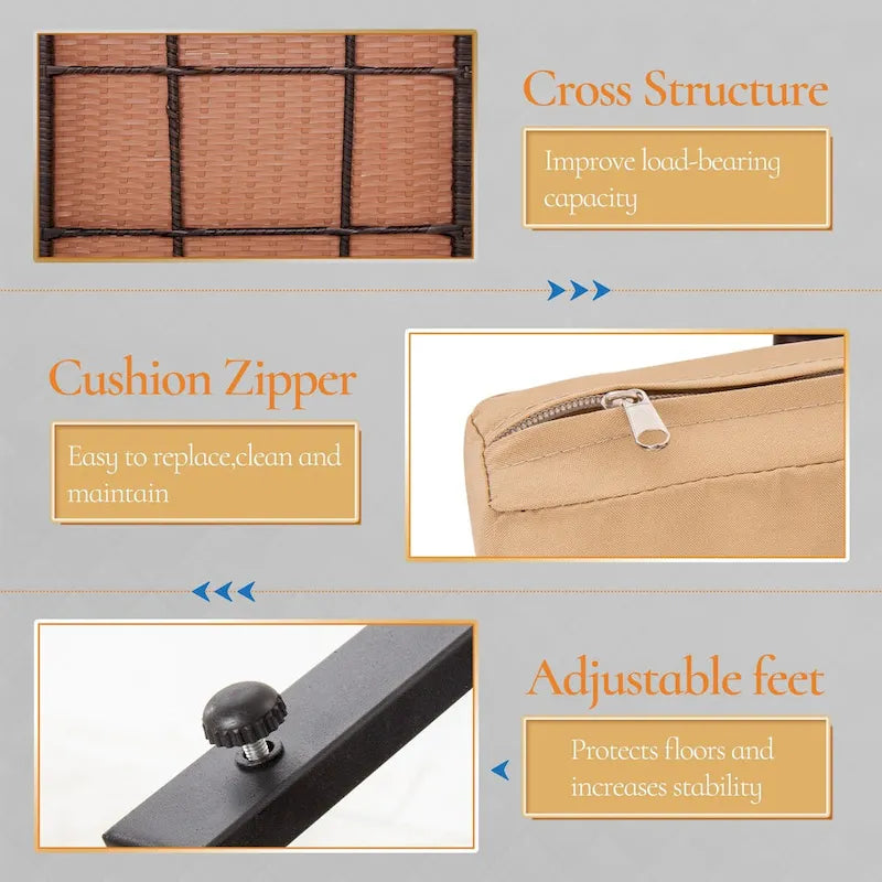 3-Piece Wicker Patio Conversation Set with Cushions and Side Table