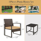 3-Piece Wicker Patio Conversation Set with Cushions and Side Table